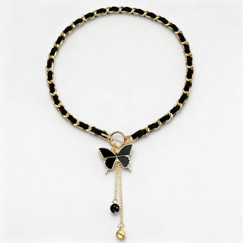Cross-Border Black Heart Mother-of-Pearl Pendant Necklace with Velvet Wrap for Women
