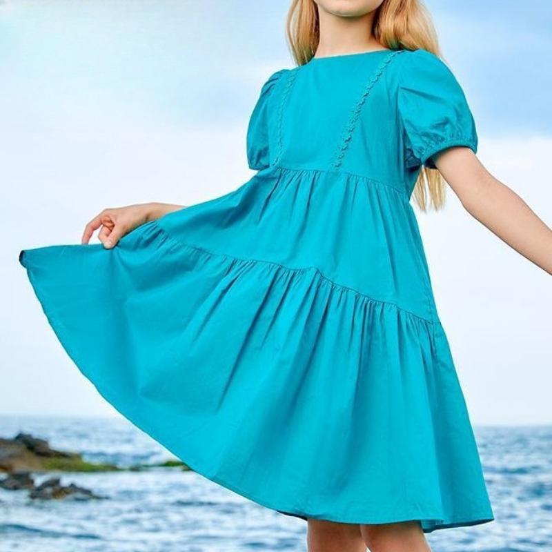 Süßes kurzärmeliges Kleid für Mädchen, Sommer-Kinder-Urlaubs-Prinzessinnenkleid