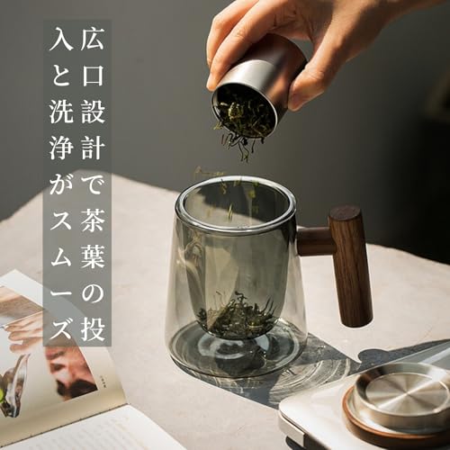 OULOVECO Dark Blue Glass Teapot, 430ml Full Capacity, Heat-Resistant, with Glass Strainer, Wooden Lid and Handle, Stylish and Easy to Clean, Perfect f