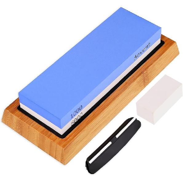 Knife Sharpening Stone, Premium Knife Sharpening Kit, 2 Side Grit 1000/6000 Whetstone, Wet Stone, Nonslip Base, Angle Guide and Flattening Ston e 1000/6000 Grit