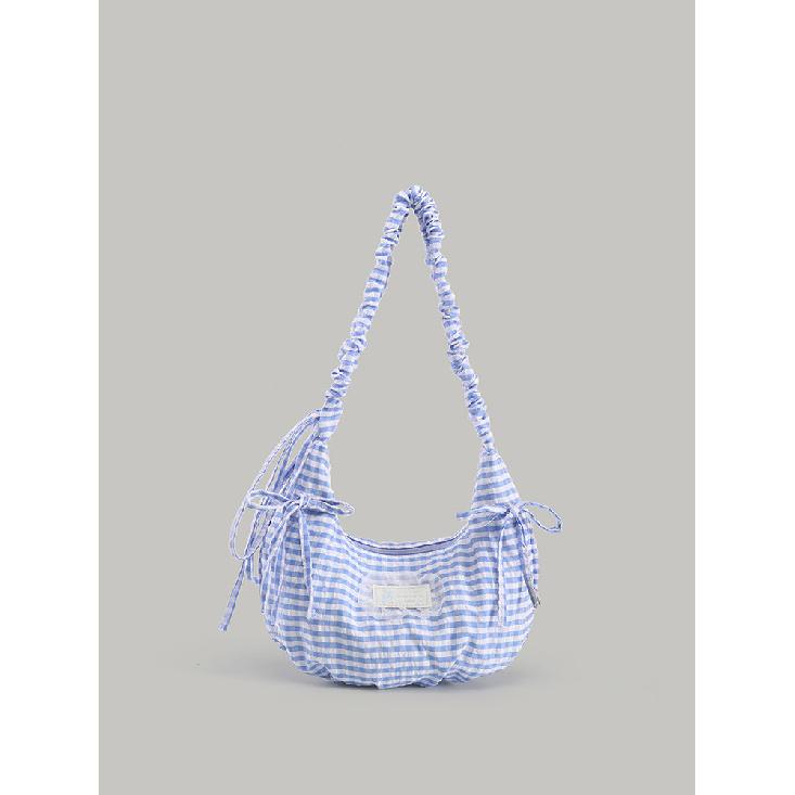 2025 Summer New Girls  Ballet-Style Handbag, Large Capacity Lace Bow Commuting Underarm Bag синий