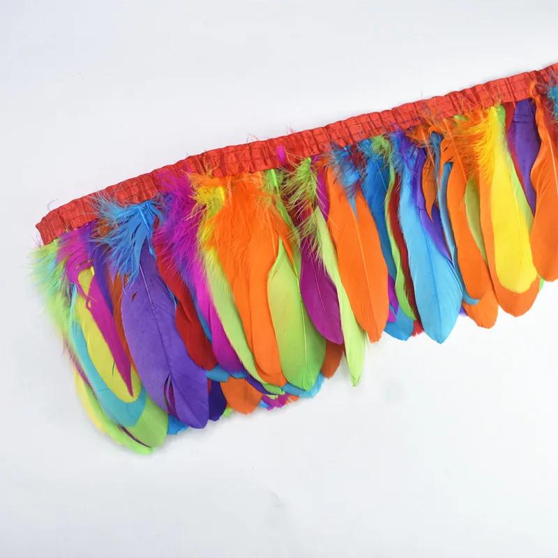 1Meter Colored Goose Feathers Trims Real Geese Feather Trim Tassel Fringe Ribbon White Black Feather Crafts Clothes Accessories