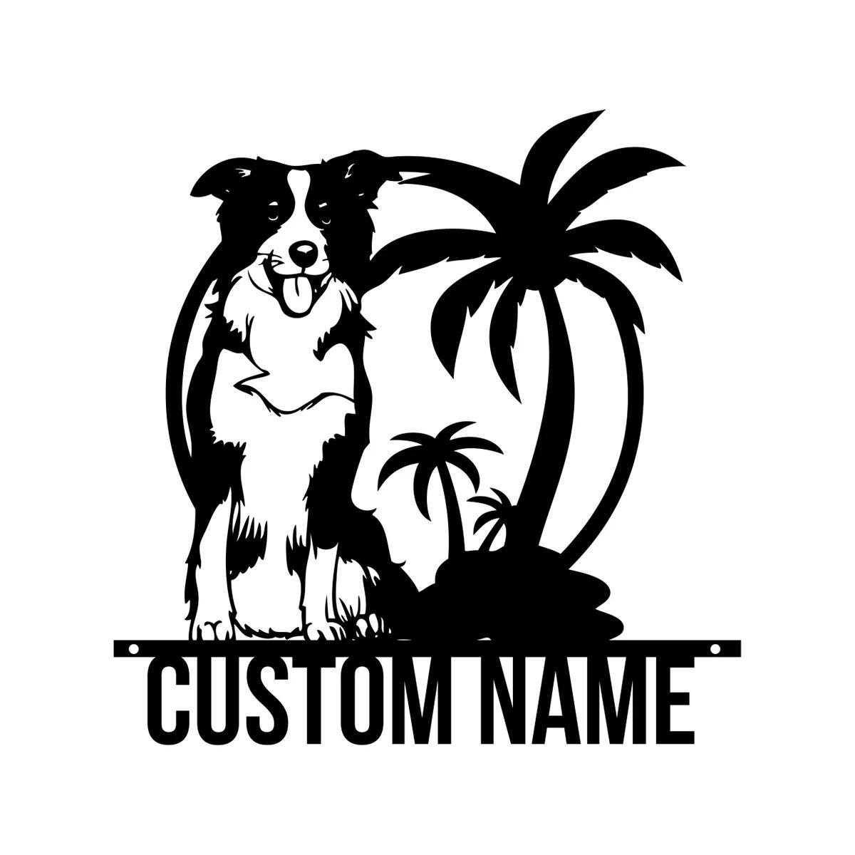 

Custom Border Collie Metal Address Sign Personalized Pet Lovers Home Decor Outdoor Garden House Number Plaque чёрный