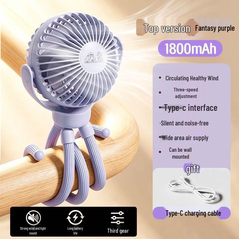 Rechargeable Octopus Mini Fan: Clip-on Stroller & Crib Safe Design