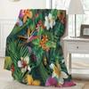 A Tropical Rainforest Plant Printed Fleece Blanket - Soft, Warm, Suitable for All Seasons, Perfect for Home Decor, Sofas, Beds,