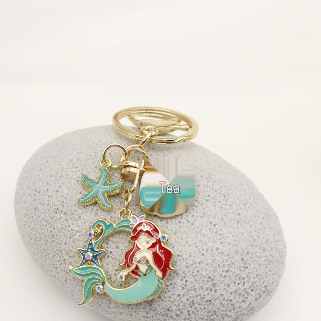 Starfish Mermaid Drip Oil Alloy Keychain Bag Pendant Ornament