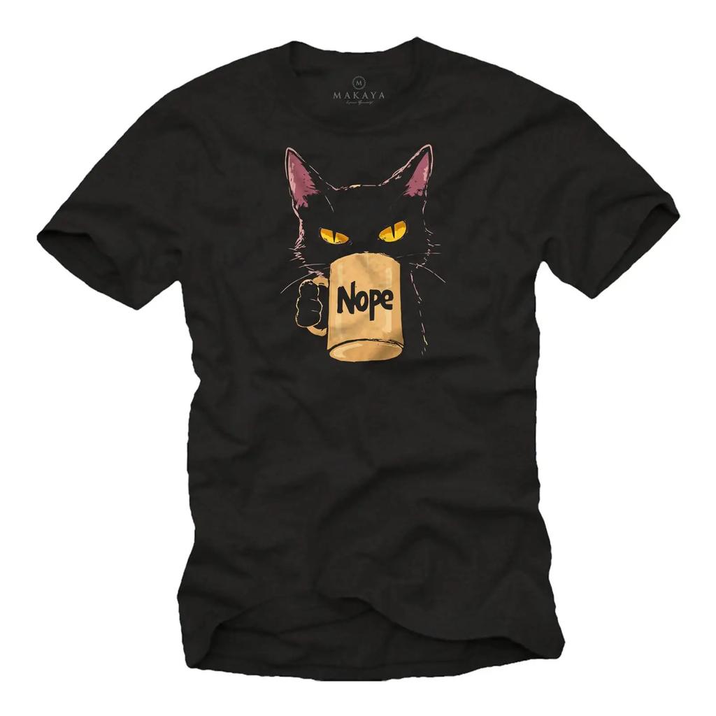 Unisexs Funny Black Cat Nope Coffee Mug T Shirt Casual for Lovers Coworkers Christmas vintage Washed fashion Comfortable