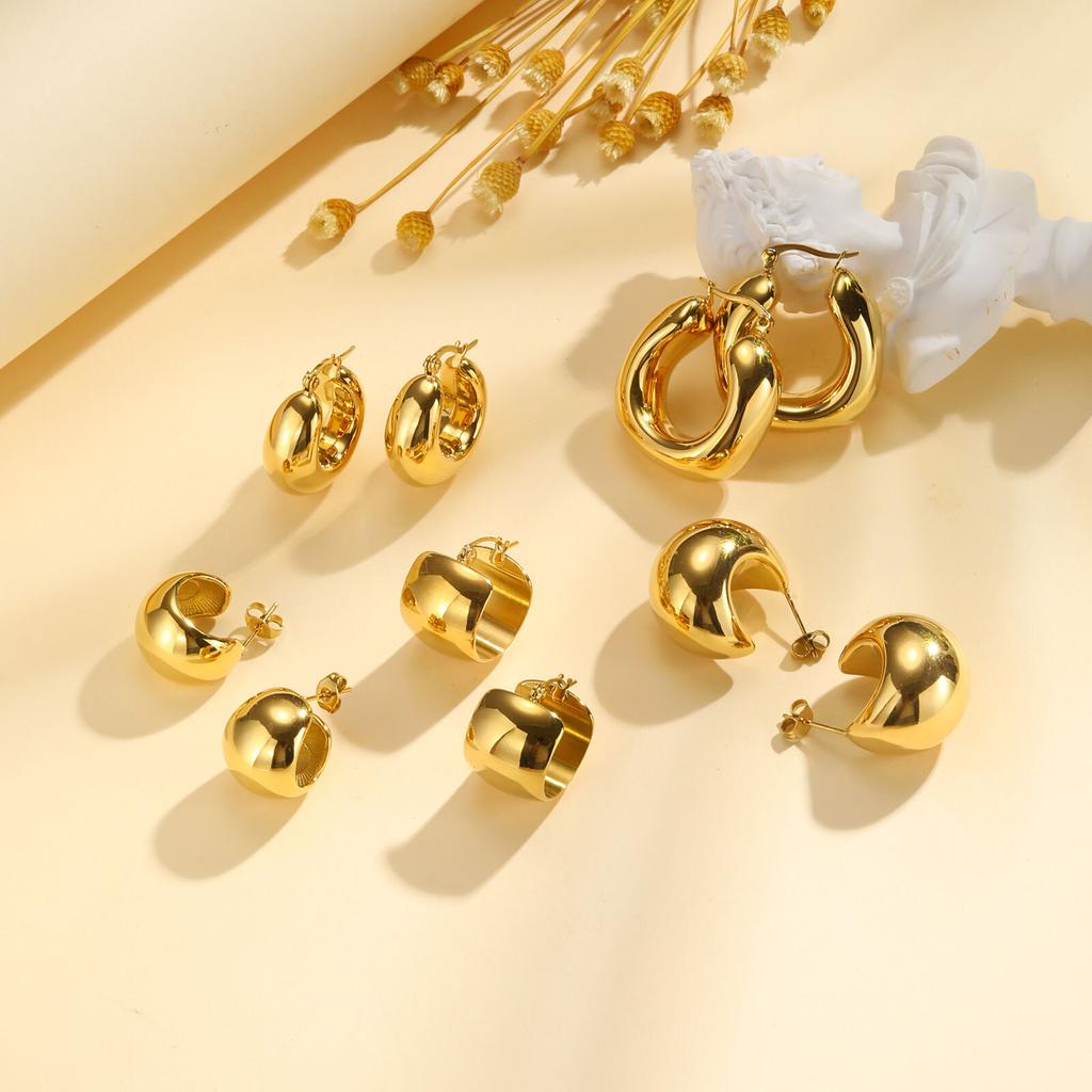 Chunky Geometric Hoop Earrings for Women, Circle Huggie Ear Jewelry, Stainless Steel Waterproof Earring Oorbellen Wholesale