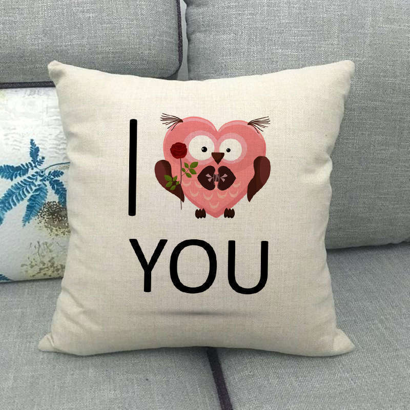 Cartoon Owl Series Love Digital Printing Short Plush Pillow Covers For Car Sofa Office Cushion Cover Home Goods