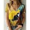 Women's Summer Casual V-neck Short-sleeved T-shirt, with Fashionable 3D Print, Suitable for Outings or At Home