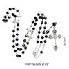 Retro Long for Cross Pendant Necklace Black Crystal Rosary Religious Jewelry