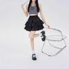 Women's Black Puff Cake A-Line Skirt - High Waist, Anti-Exposure, Slim Fit, Short Summer Skirt
