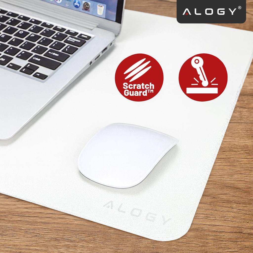 Podkładka Na Biurko 80×40 Cm - Antypoślizgowa Mata Ochronna Z Eleganckiej Ekoskóry Pu, Pod Mysz I Klawiaturę, Stylowa I Trwała - Alogy Workmat™ Biała