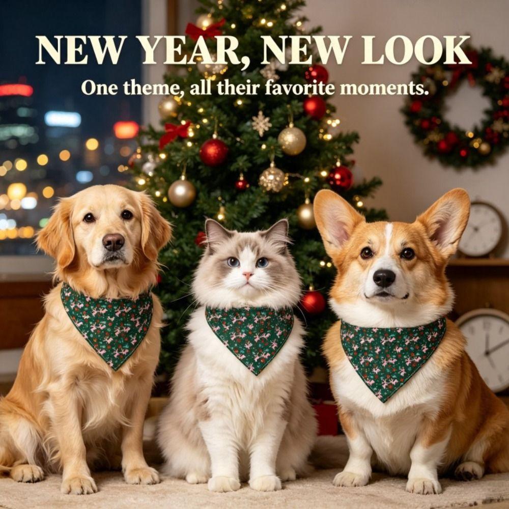 2pcs Adjustable Scarf Bibs Stylish Dog Bandanas Portable Christmas Pet Bandana Pet Supplies