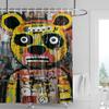 Edgy Cartoon Bear Shower Curtain - Yellow with Graffiti Text & Bold Colors, Waterproof with Grommets, Urban Bathroom Decor