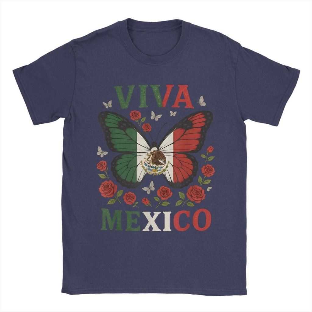 Men's T-Shirt Viva Mexico Butterfly Funny Pure Cotton Tee Shirt Short Sleeve  T Shirts O Neck Clothes 4XL 5XL
