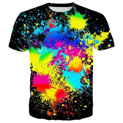 Pigment Muster T-Shirt Für Männer Bunte 3D Gedruckte T-Shirts Sommer Lässig Street Übergroße Oberteile Rundhals Kurzarm T-Shirts