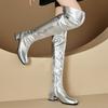 Sexy Women's High Boots Luxury Low Heels Over-the-knee Boot Patent Gold Silver Long Footwear Winter Shoes Lady Large Size 46