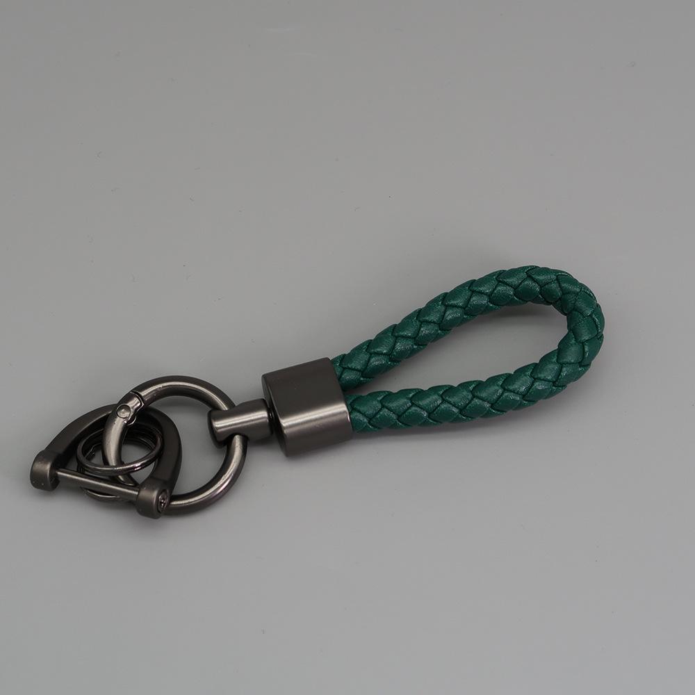 Franskflätad nyckelring i läder med kreativ roterbar kort nyckelring i zinklegering