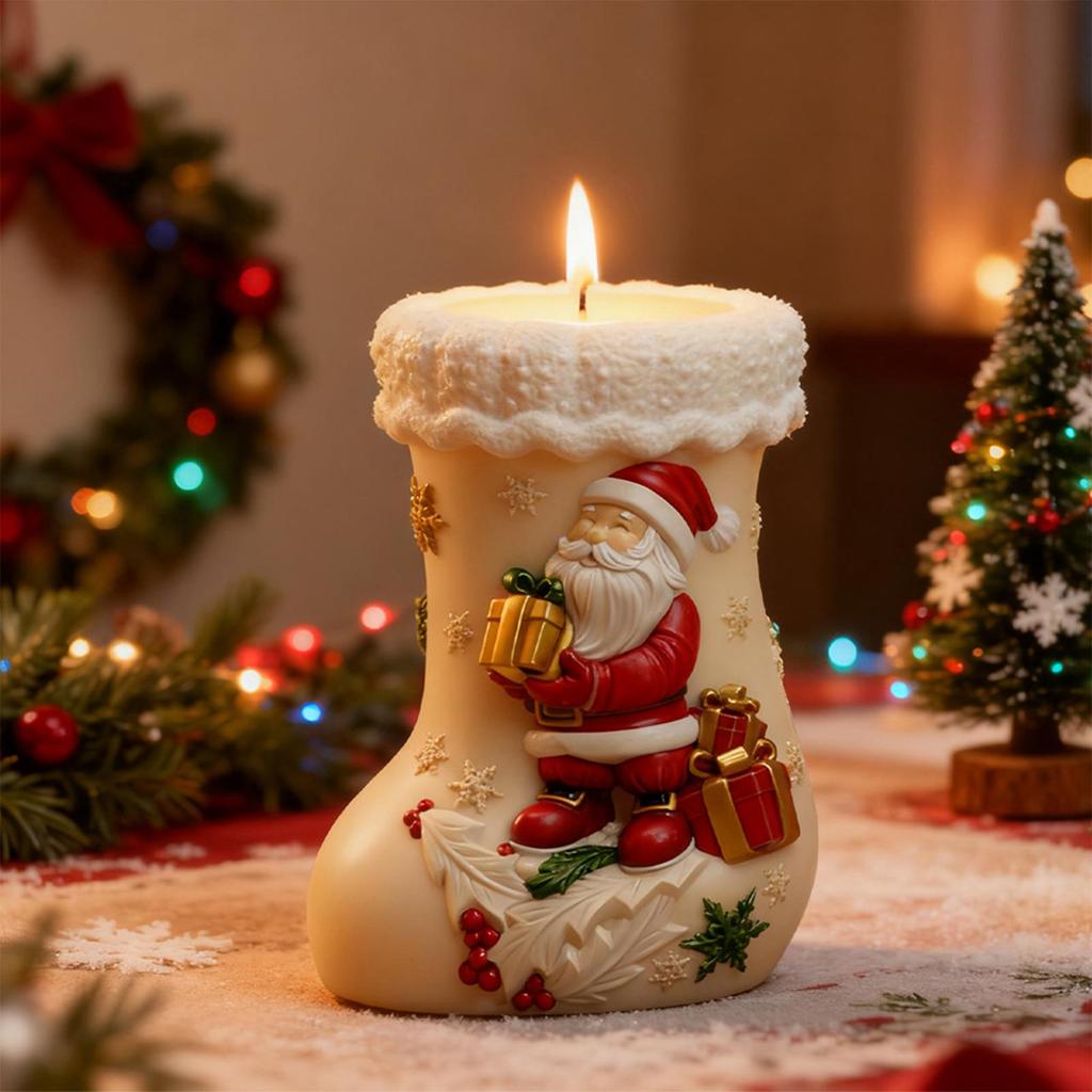 Santa Candle Silicone Mold Easy Release Winter Holiday Mould Christmas Stocking Shape Candle Mold For Children Beginners Boys