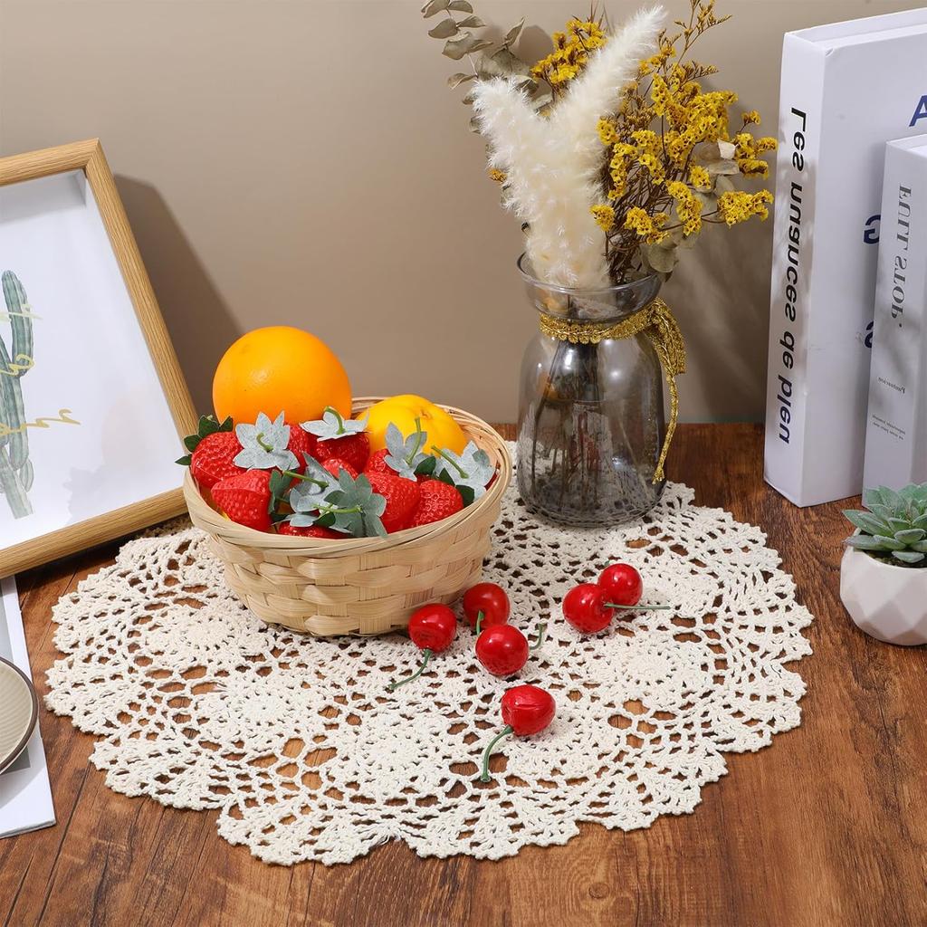 Crochet Doilies for Tables, 15.7inch/40cm Vintage Handmade Doilies for Furniture, Cotton Round Knitted Lace Placemats for Home Kitchen Dining Room