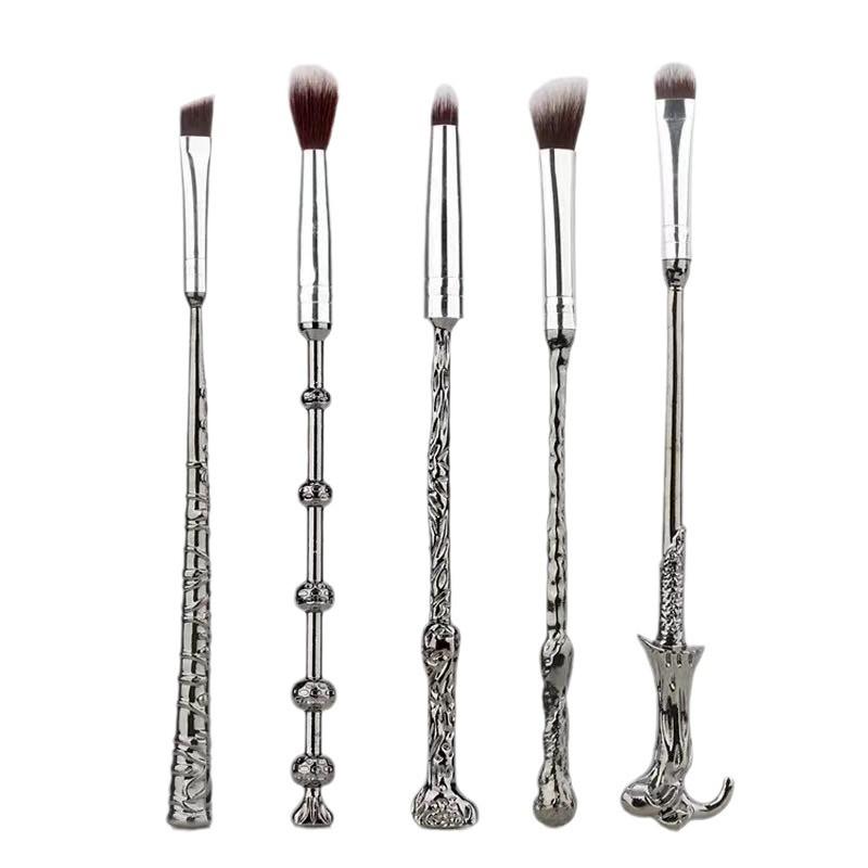 Harry Potter Magic Wand Eye Brush Set: 5-Piece Beauty Tools with Metal Handles