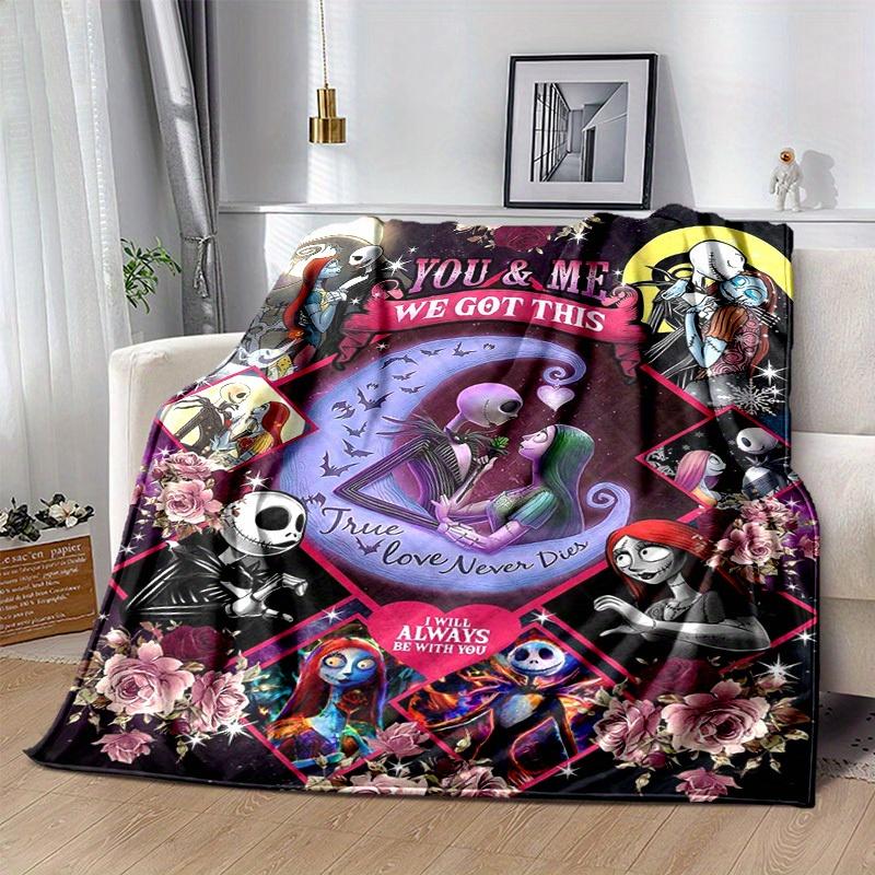 1pc. Cute Nightmare Before Christmas Jack & Sally Romantic Scene Blanket, Perfect for Home Decor, Gift Idea, Seasonal Use, Cozy Throw Blanke