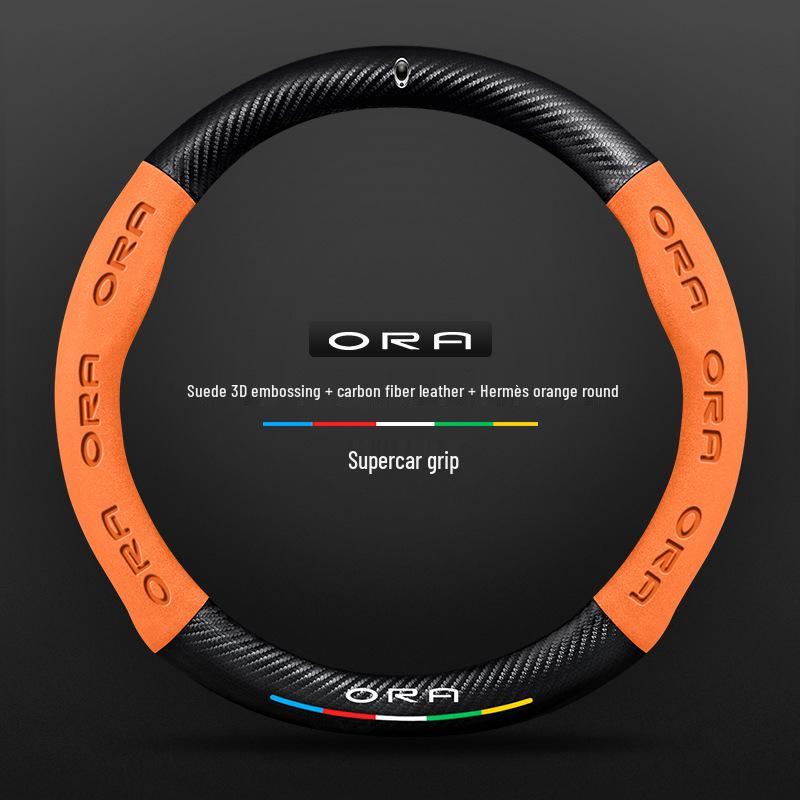 

Applicable ORA Steering Wheel Cover for Good Cat, GT Lightning, Black Cat, White Cat, Ballet Cat, and iQ - Suede Fiber & Genuine Leather 38cm