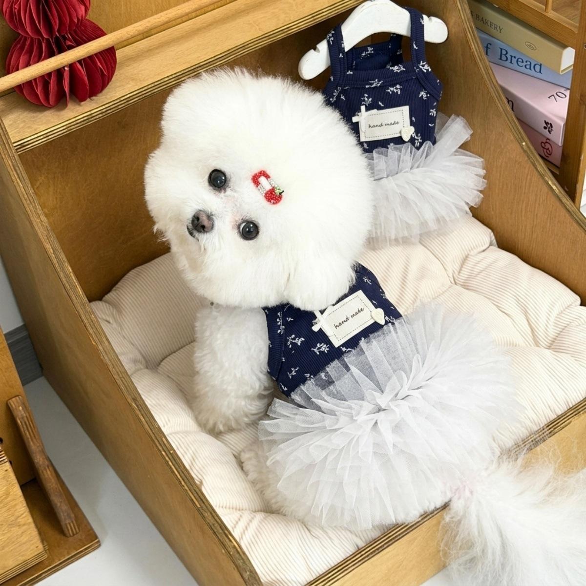 

Summer Dog Clothing - Pet Teddy Bear Outfit with Floral Halter Dress That Is Breathable and Princess-style XXS темно-синий/белый