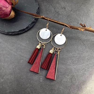 Handmade New Metal Temperament Retro Wood Fringed Earrings Fashionable Versatile Shell Stud Earrings Trendy Ear Jewelry