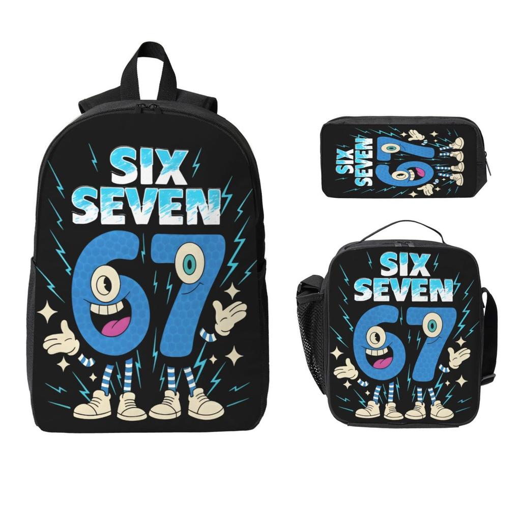 3 Peças 67 Seis Sete 6-7 Italian Brainrot Conjunto de Mochilas Escolares para Meninas Meninos Estojos Mochilas Conjuntos com Lancheira Para Mochila do Dia