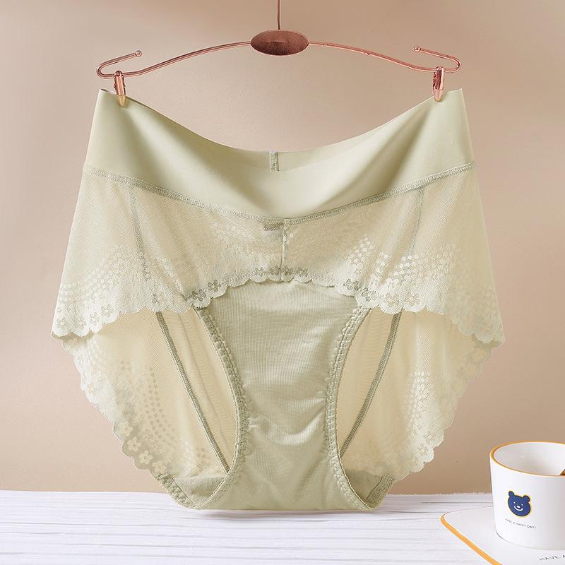 Women's Briefs Lace Sexy Breathable Seamless Ice Silk High Waists Satin Large Size Underwear