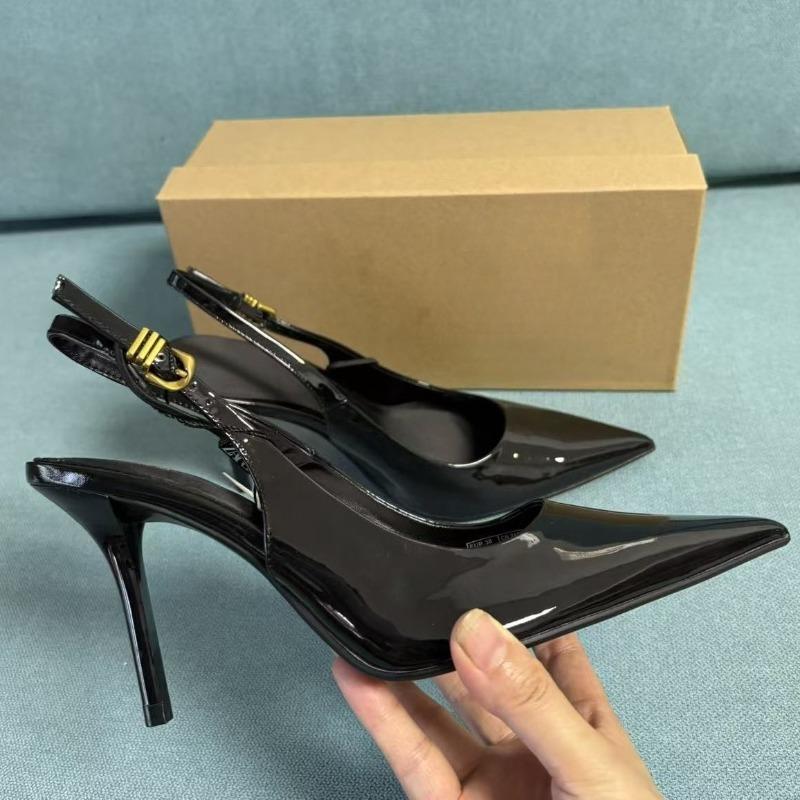 Luxury  Patent Leather Women Pumps Sexy Pointed Toe Elegant Dress Wedding Bridal Slingback Buckle Strap Autumn Ladies Shoes