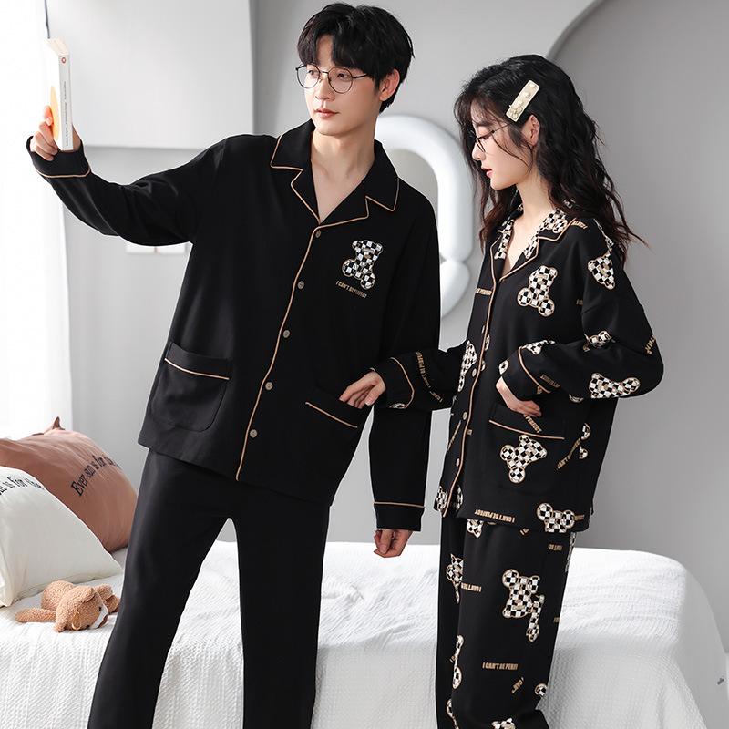 Couple Pajamas Women'S Pure Cotton Long-Sleeved Casual Can Wear Cotton Loungewear Large Size Men'S Suit