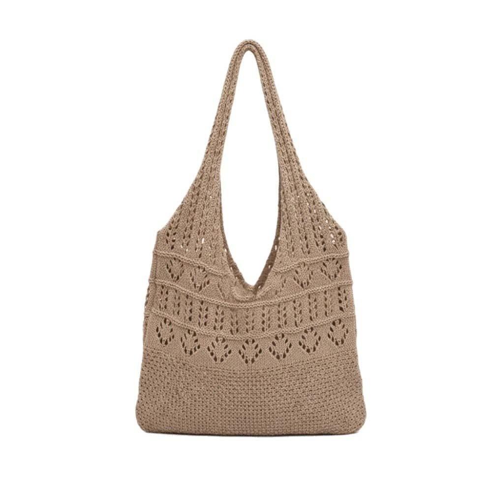 

Sweet Hollow Knitted Tote Bag Breathable Lightweight Straw Shopping Bag Large Capacity Solid Color Summer Beach Handbag Vacation