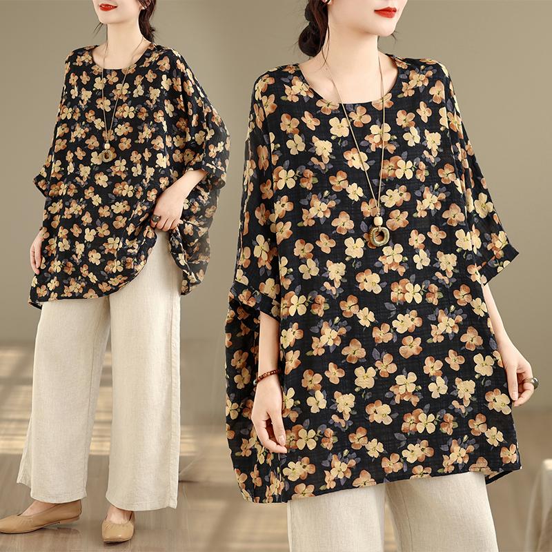

DIMANAF Plus Size New T-Shirt Women Loose Casual Lady Tops Tees Shirts Oversize Flower Print Summer 2026 one size