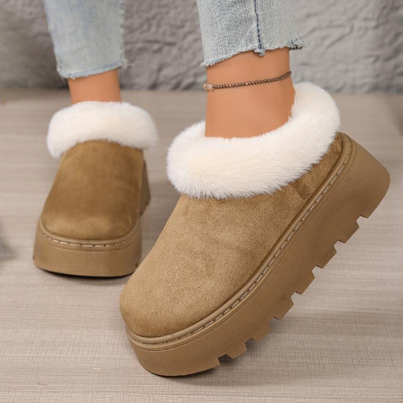 Thick-soled heightening snow boots toe half slippers women wear new winter plush cotton shoes