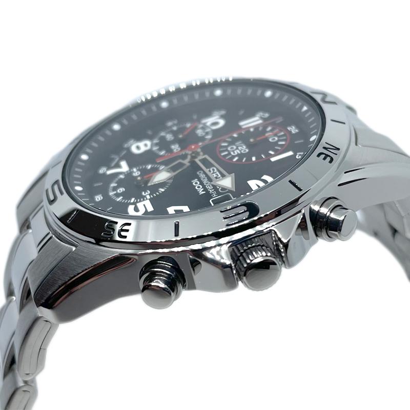SEIKO Chronograph Japanese black x silver metal SND375P1, movement, band, men's watch