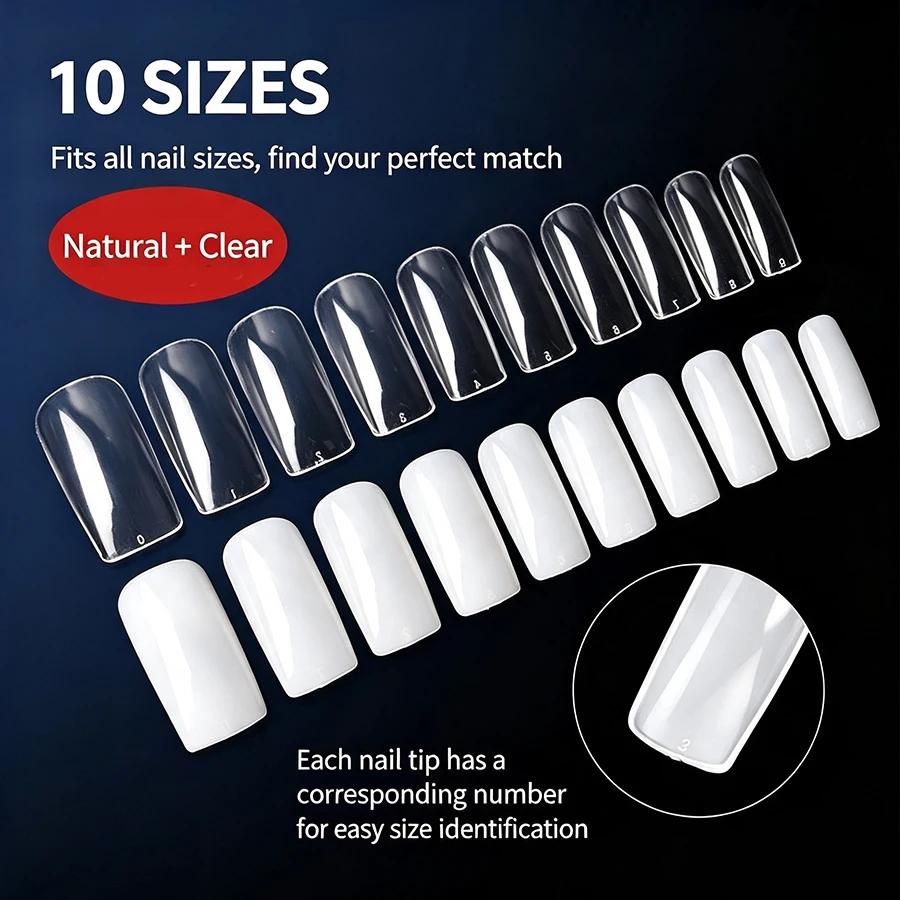 500Pcs Nail Tips, Half Cover & Full Cover False Nails, Natural Clear White Nails for Acrylic UV Gel Manicure Salon & Home Use