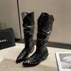 Fashion British Retro Pointed Western Cowboy Boots Rivet V-mouth Versatile Knight Boots