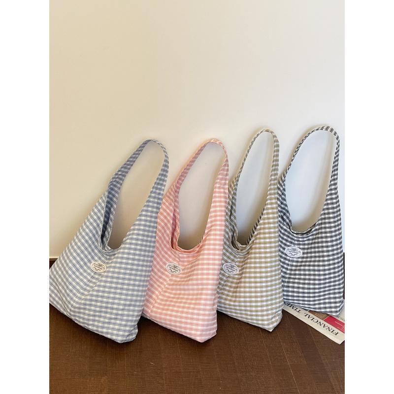 Korean StyleinsNew style casual and sweet plaid canvas shoulder shopping bag, fresh and versatile for daily use, underarm bag