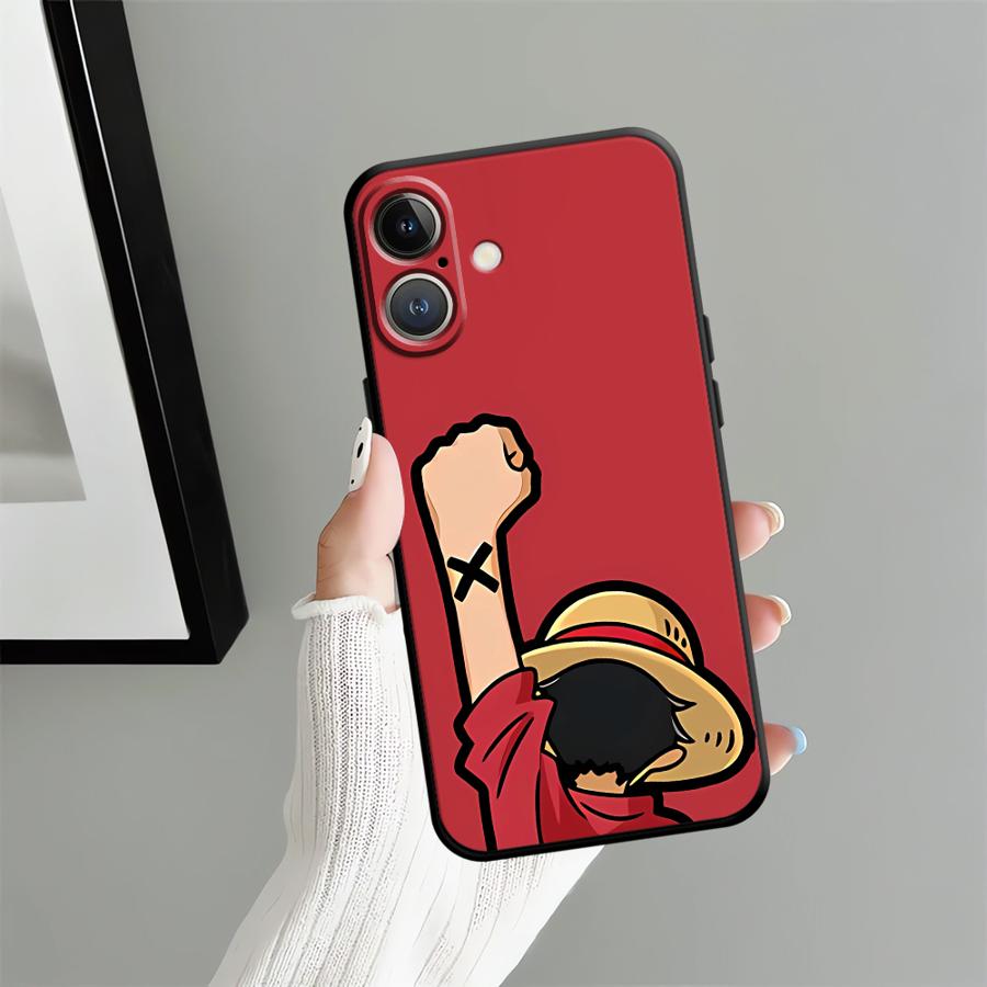 Black Soft Phone Cover Case for iPhone 7 8 15 16 14 Plus XS Max 13 12 11 17 Pro Max XR Air Cartoon Ones Pieces Luffys Zoros