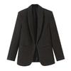 Women's Striped Open Front Blazer, Thick Woolen Suit Jacket, Elegant Commuter Waist Slimming Design,Stylish No Button Ladies Business Outerwear