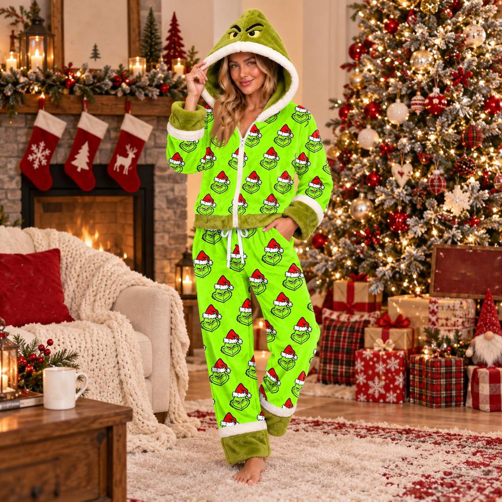 Women's Casual Loose Fit Hooded Pajama Set -Lined Loungewear with Pants for Winter