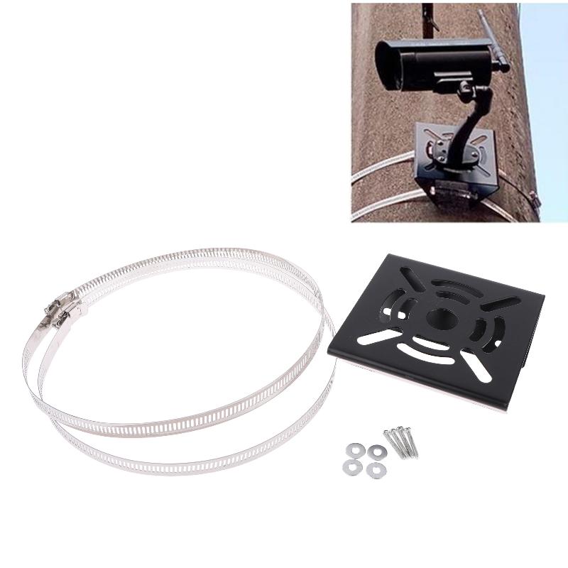 1 Set Universal Joint Pole Column Holding Monitoring Bracket Camcorder Back Stand Iron Hoop Plate Street Light Pole Mount Holder