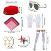 Women Stewardess Costume Accessories Includes Flight Attendant Hat Brooch Pin Scarf Sunglasses Earrings Gloves