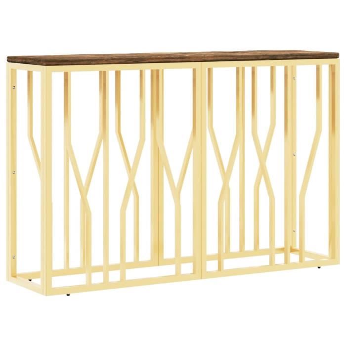 VidaXL Table console doré acier inoxydable et bois massif récupération 350030