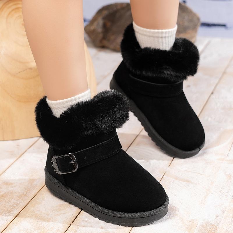 Girls Snow Boots Simple Furry Hairy Winter Boots for Children Warmth Outdoor Kids Plush Boots Ankle Non-slip Versatile