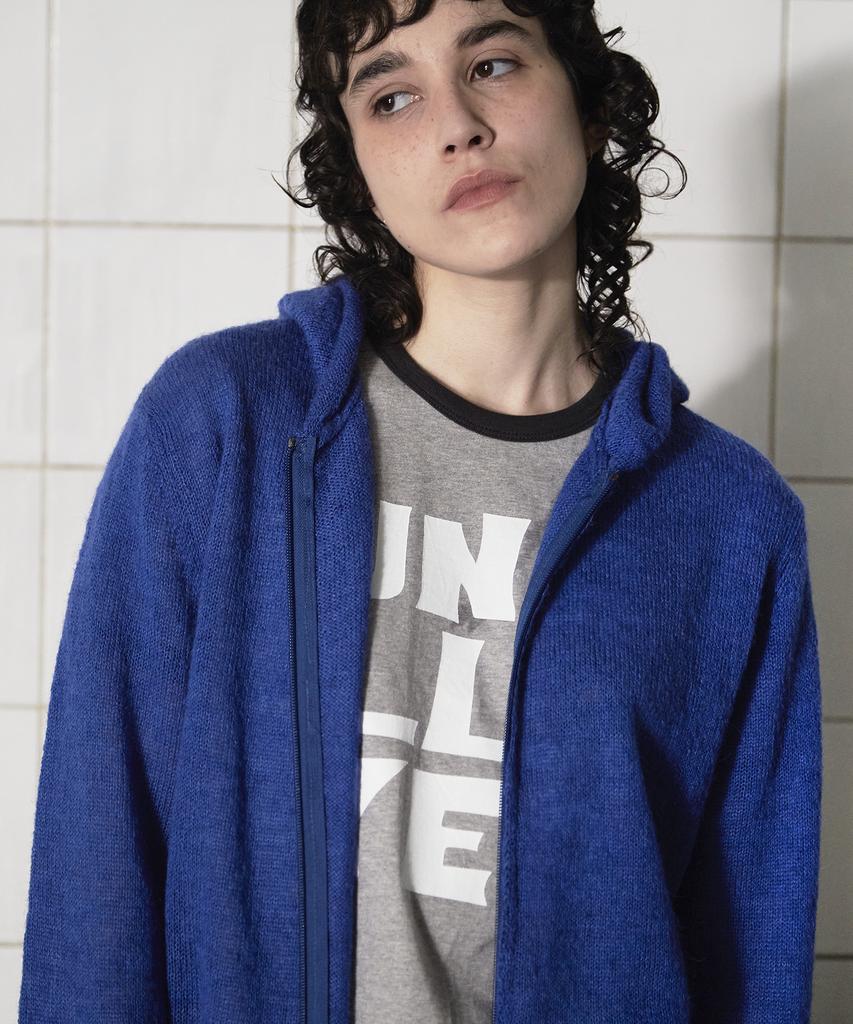 Unalloyed Argyle Elbow Knit Zip-Up Hoodie / Blue