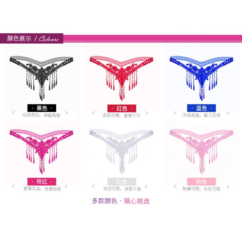 Thong Female Sexy Embroidery Sao Transparent Pearl Open File Invisible Hot Low Waist European and American Panties Tback 2190